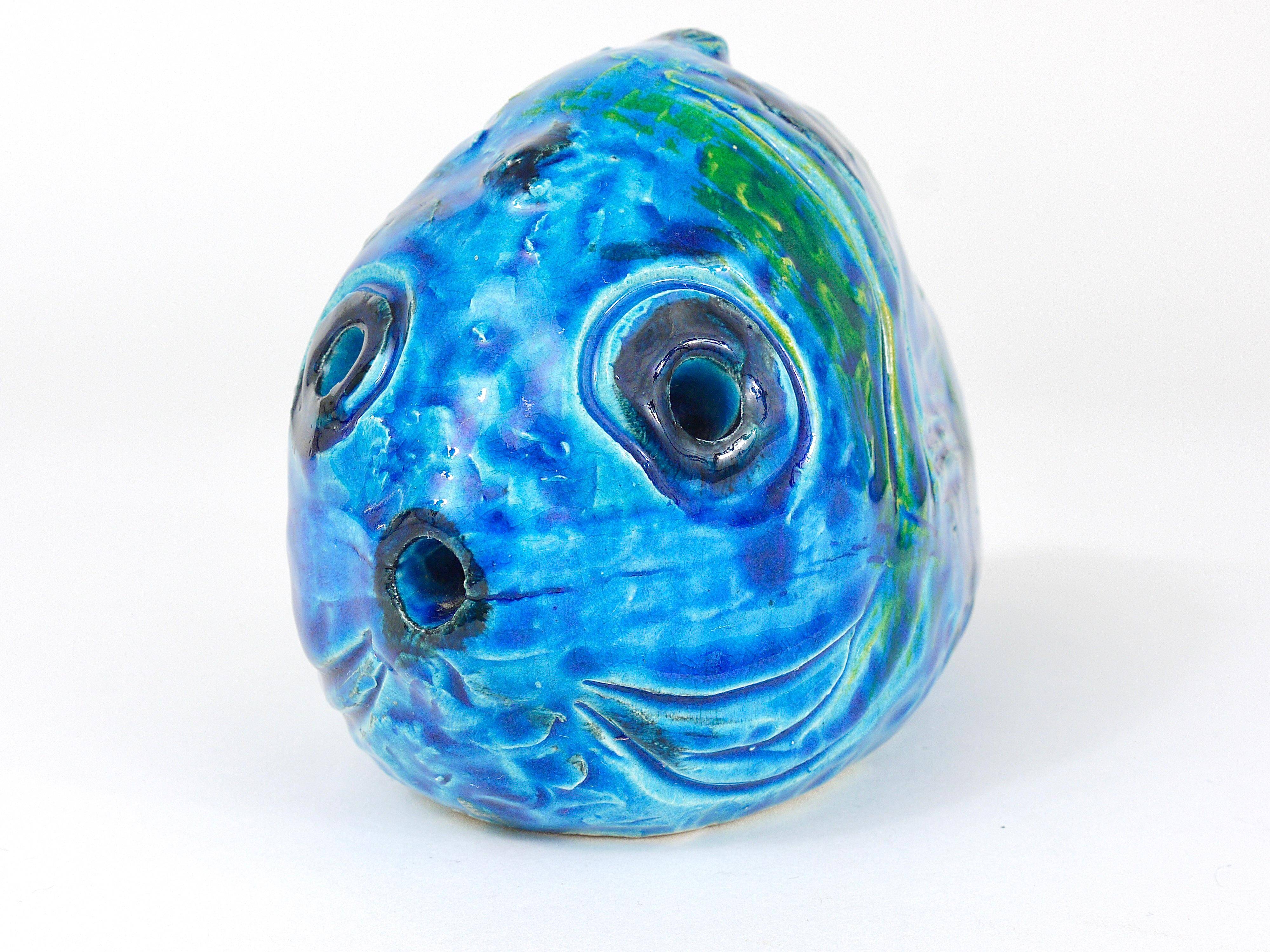 Blue enamelled fish sculpture Rimini by Aldo Londi Bitossi, Italy, 1950s