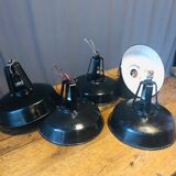Black and white industrial hanging lamp