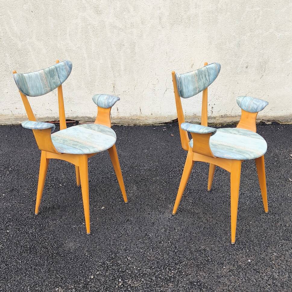 Pair of wooden armchairs, 1960