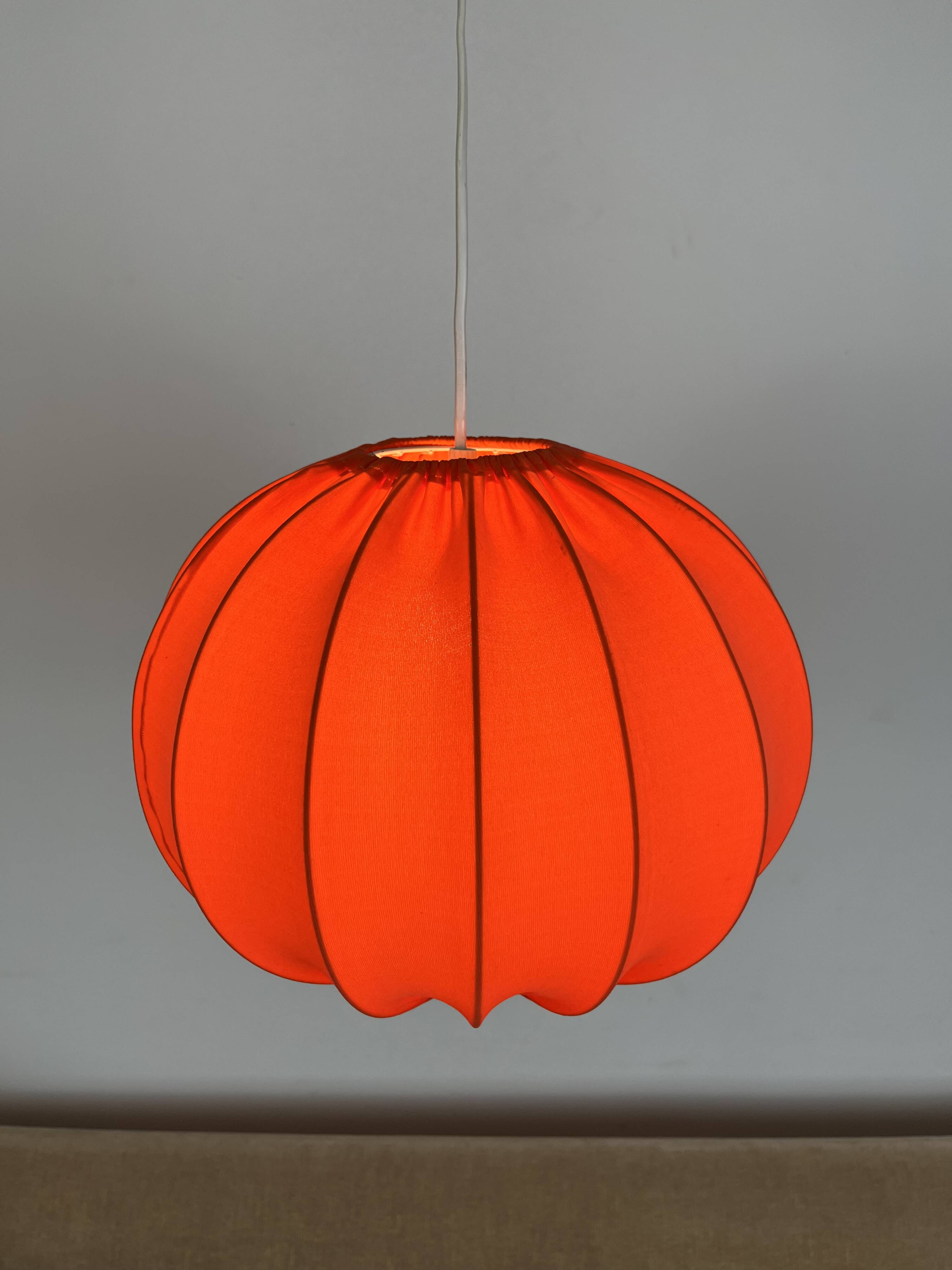 Cocoon orange fabric pendant light, 70s vintage style