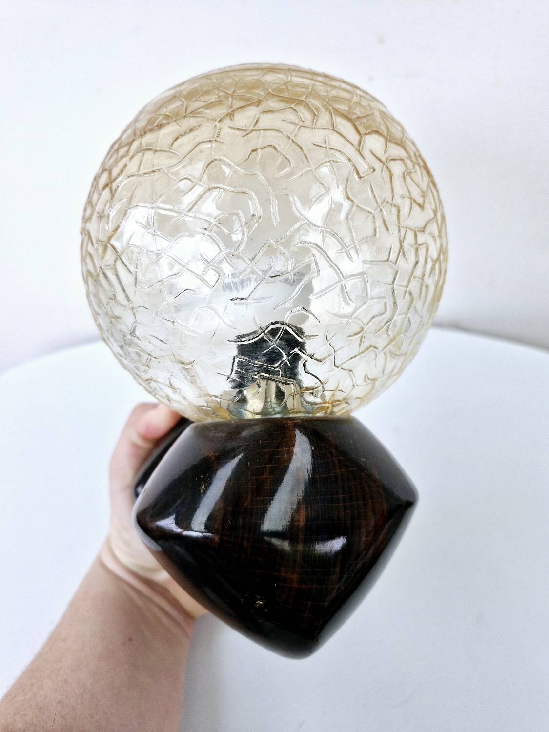 2 Art Deco ball wall lights Wood Cut glass Functional