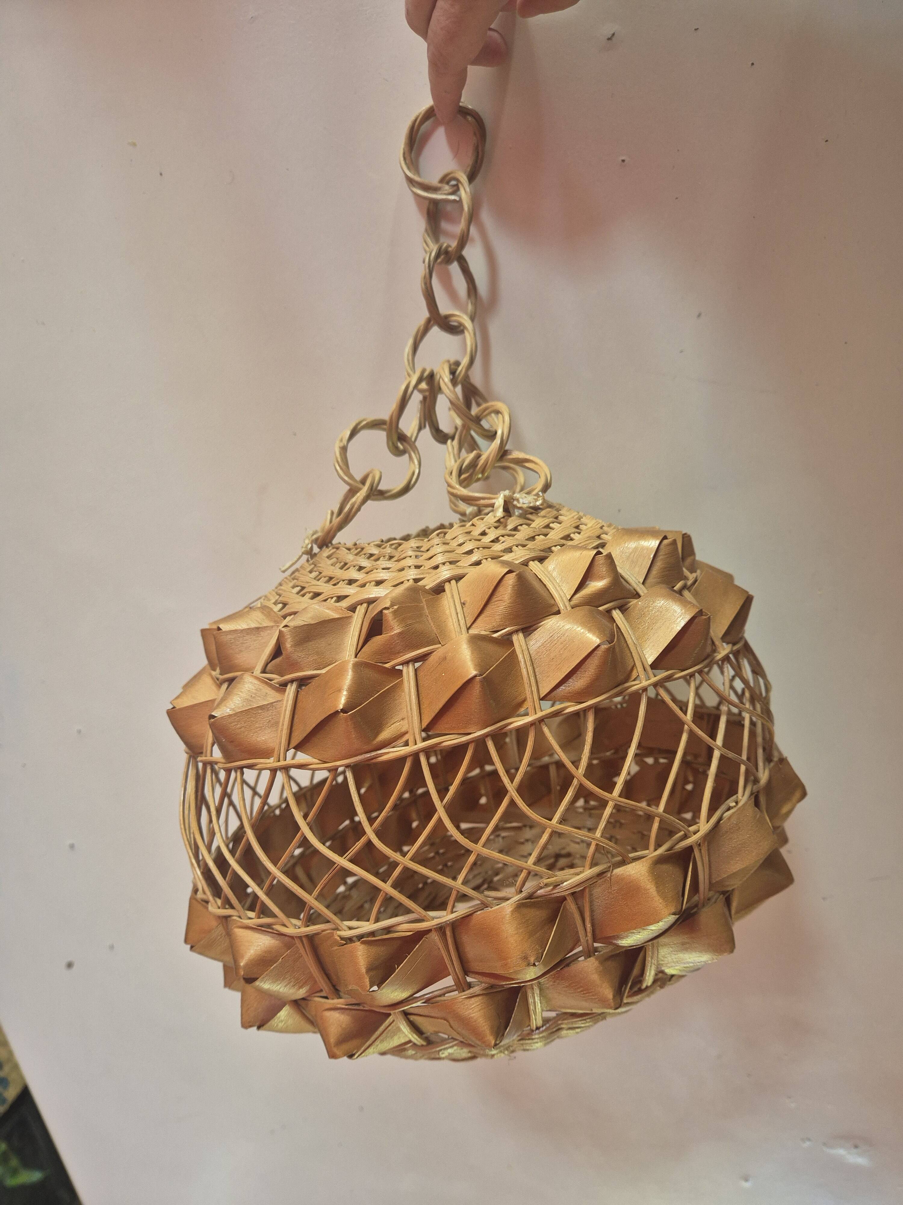 60s rattan wicker pendant light