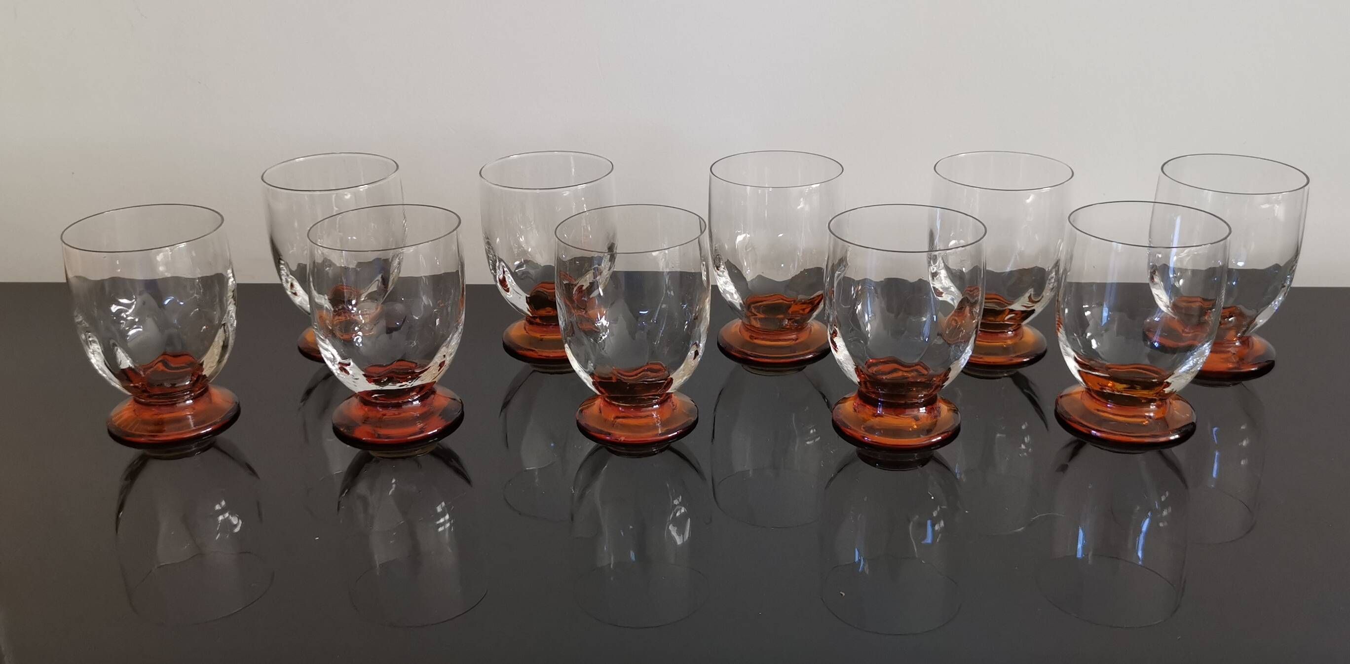 10 Art-Deco red wine glasses blown 1930