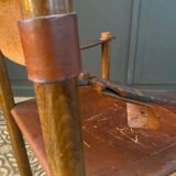 "Ibisco" armchair, wooden and leather Italy 1960