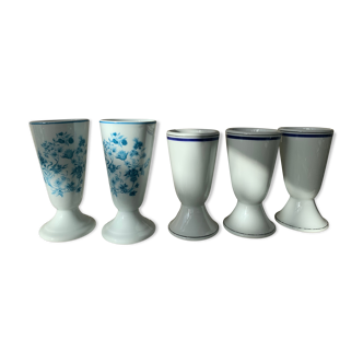 5 porcelain mazagrans blue flowers and vintage blue borders