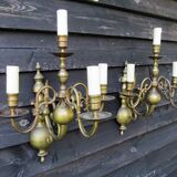 Appliques murales en laiton flamandes antiques à 4 branches 1920