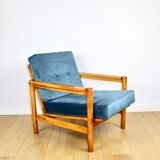 Wooden vintage armchair brown sea blue design by Z. Bączyk - light wood