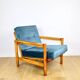 Wooden vintage armchair brown sea blue design by Z. Bączyk - light wood