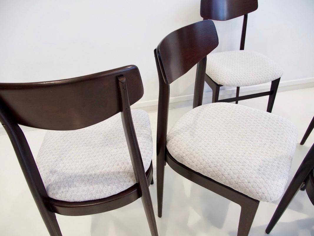 Set of six mid-century Italian wooden dining chairs.
