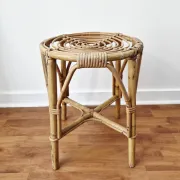 Vintage rattan stool in bohemian retro style - 1950s/1960s