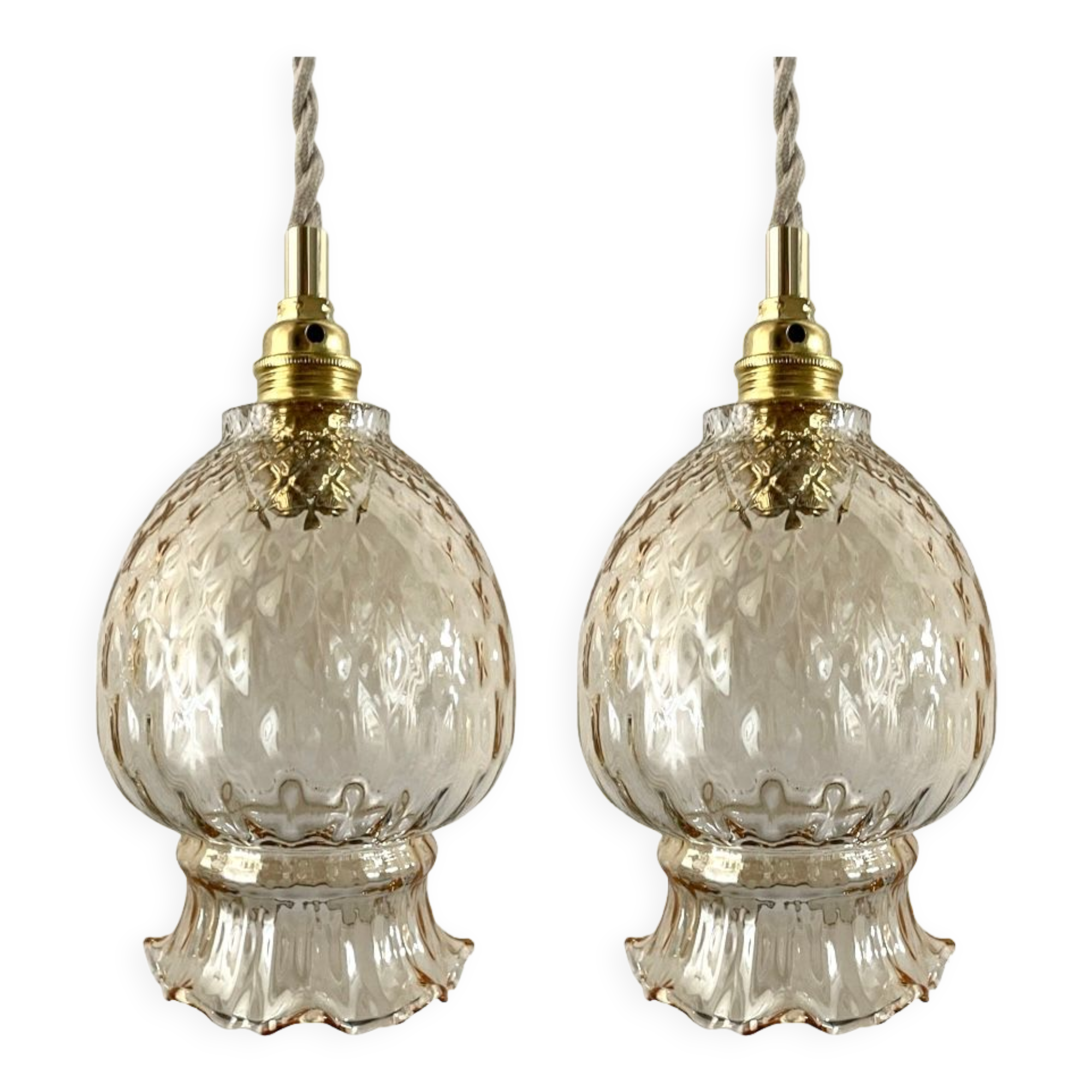 Set of two vintage golden glass handhelds