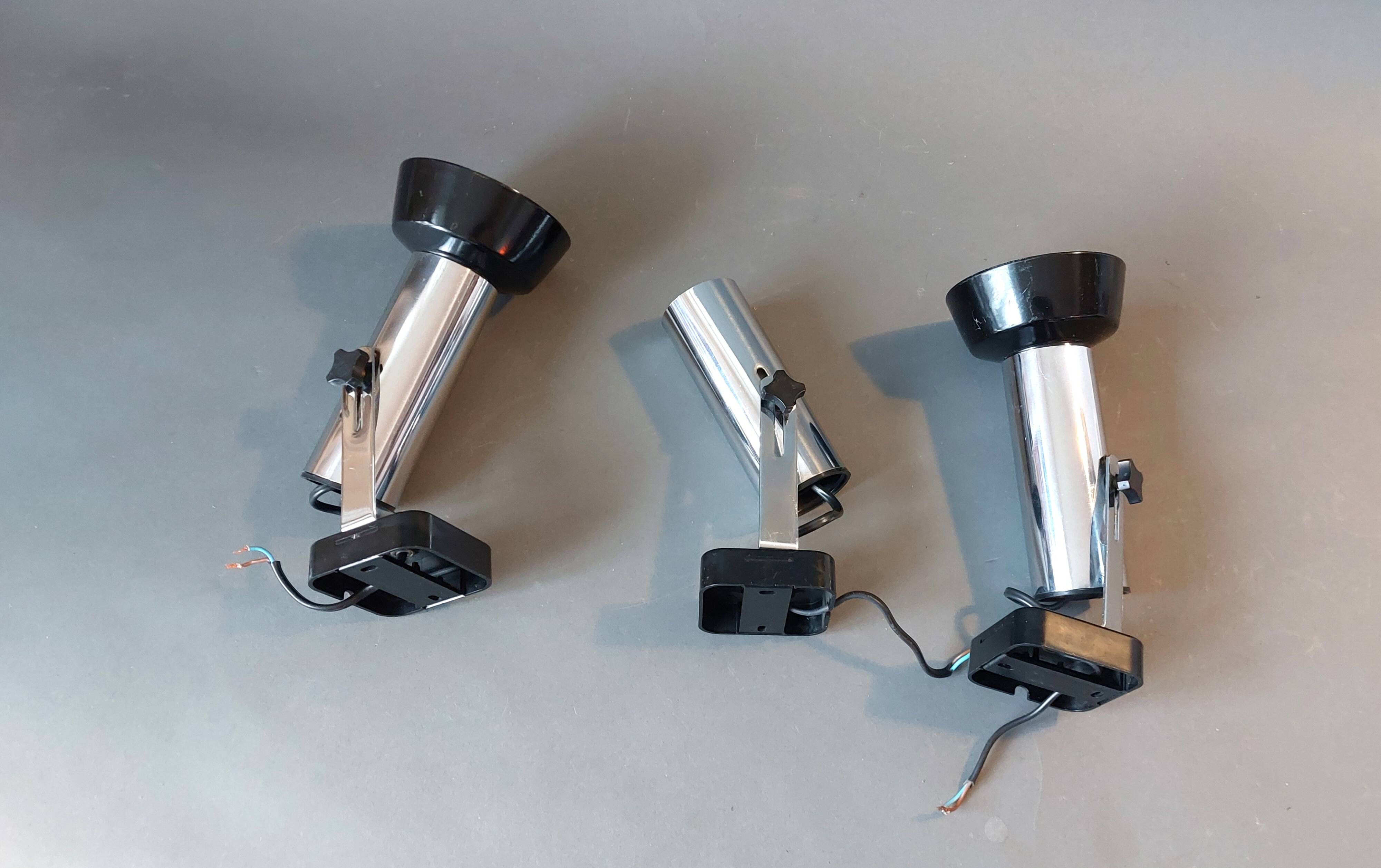 Series of 3 Targetti Sankey 1970 chrome wall lights.