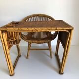 Bureau enfant en rotin avec son fauteuil