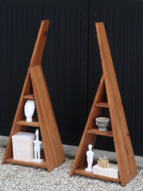 Etagère bibliothèque ou chevet en bois de pin, années 70