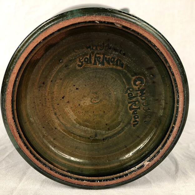 Clément Massier Golfe Juan vase with braided handles in glazed earthenware