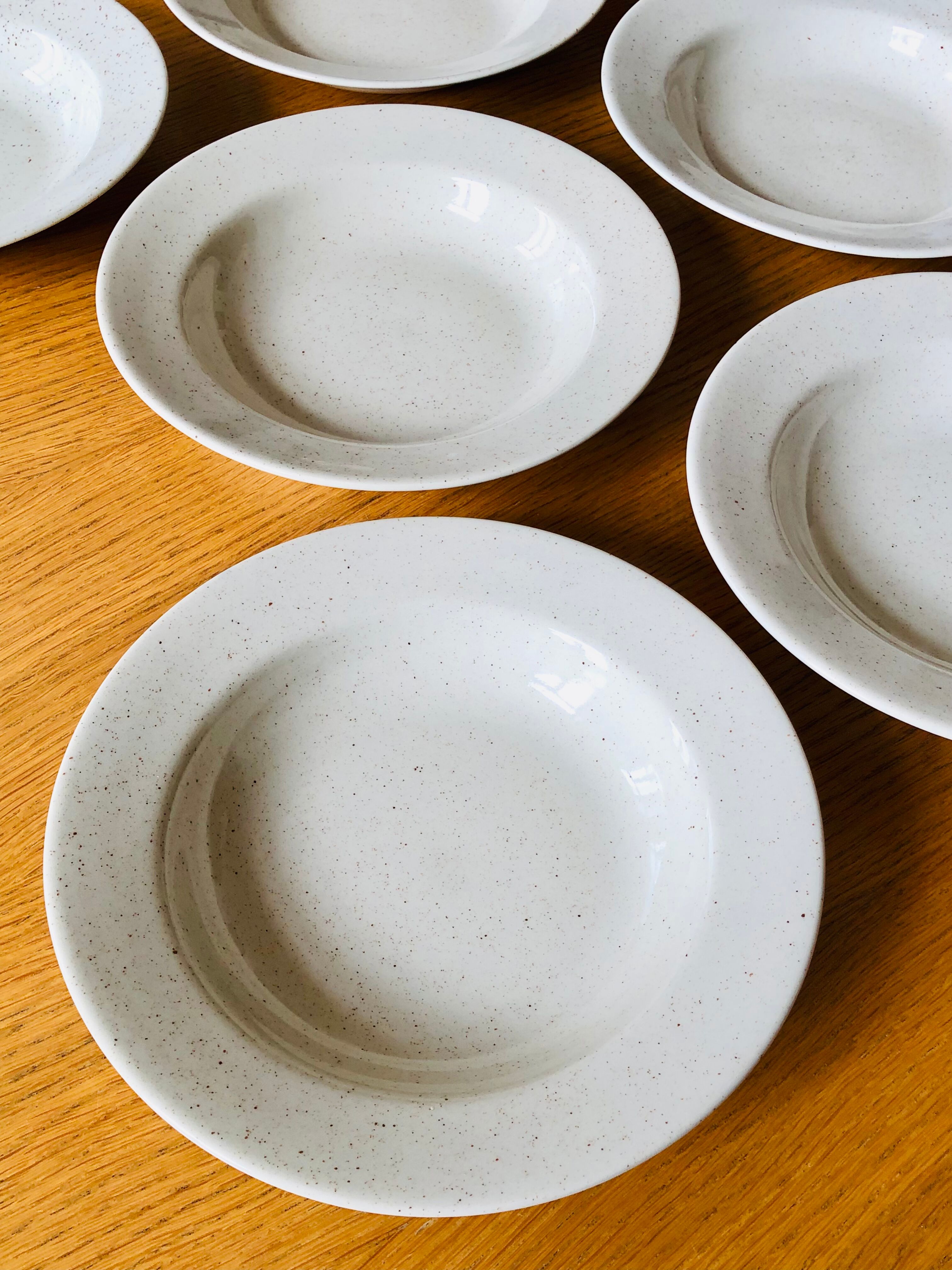 Set of 8 hollow plates in speckled ceramic