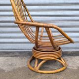 60s Swivel Rattan Armchair