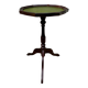 Small antique wooden and leather pedestal table, vintage wine side table