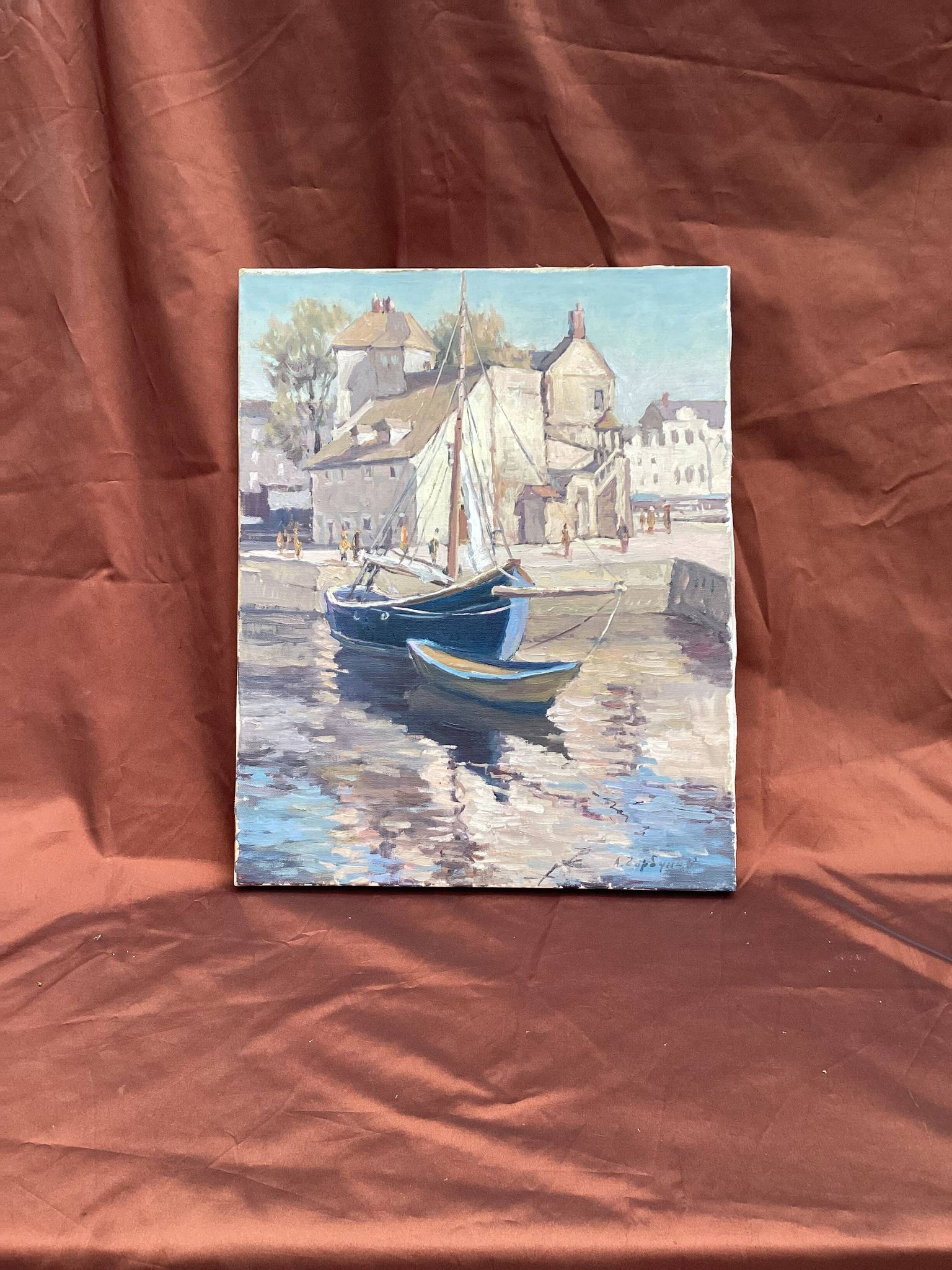 Signed painting Oil on canvas “Ville Honfleur, Normandy” dimensions: height -50cm- Width -40cm-