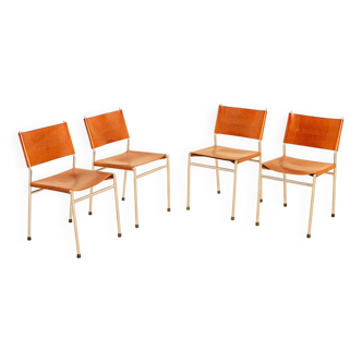 4 chaises "SE06" cuir marron par Martin Visser pour Spectrum 80's