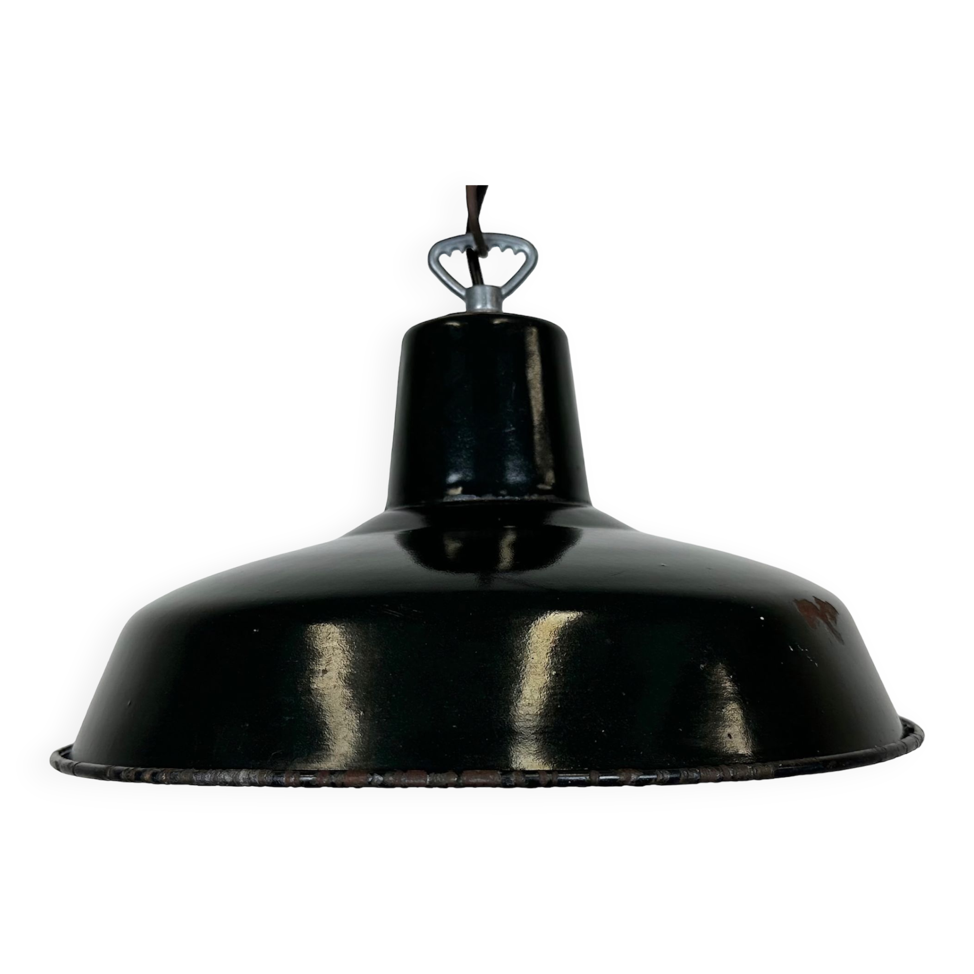 Industrial French Dark Green Enamel Factory Lamp, 1960s