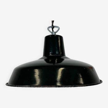 Lampe d’usine industrielle française en émail vert foncé, années 1960