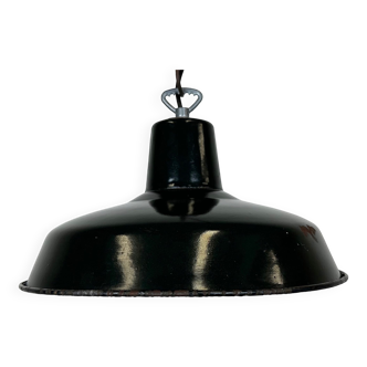 Lampe d’usine industrielle française en émail vert foncé, années 1960