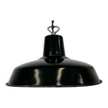 Industrial French Dark Green Enamel Factory Lamp, 1960s