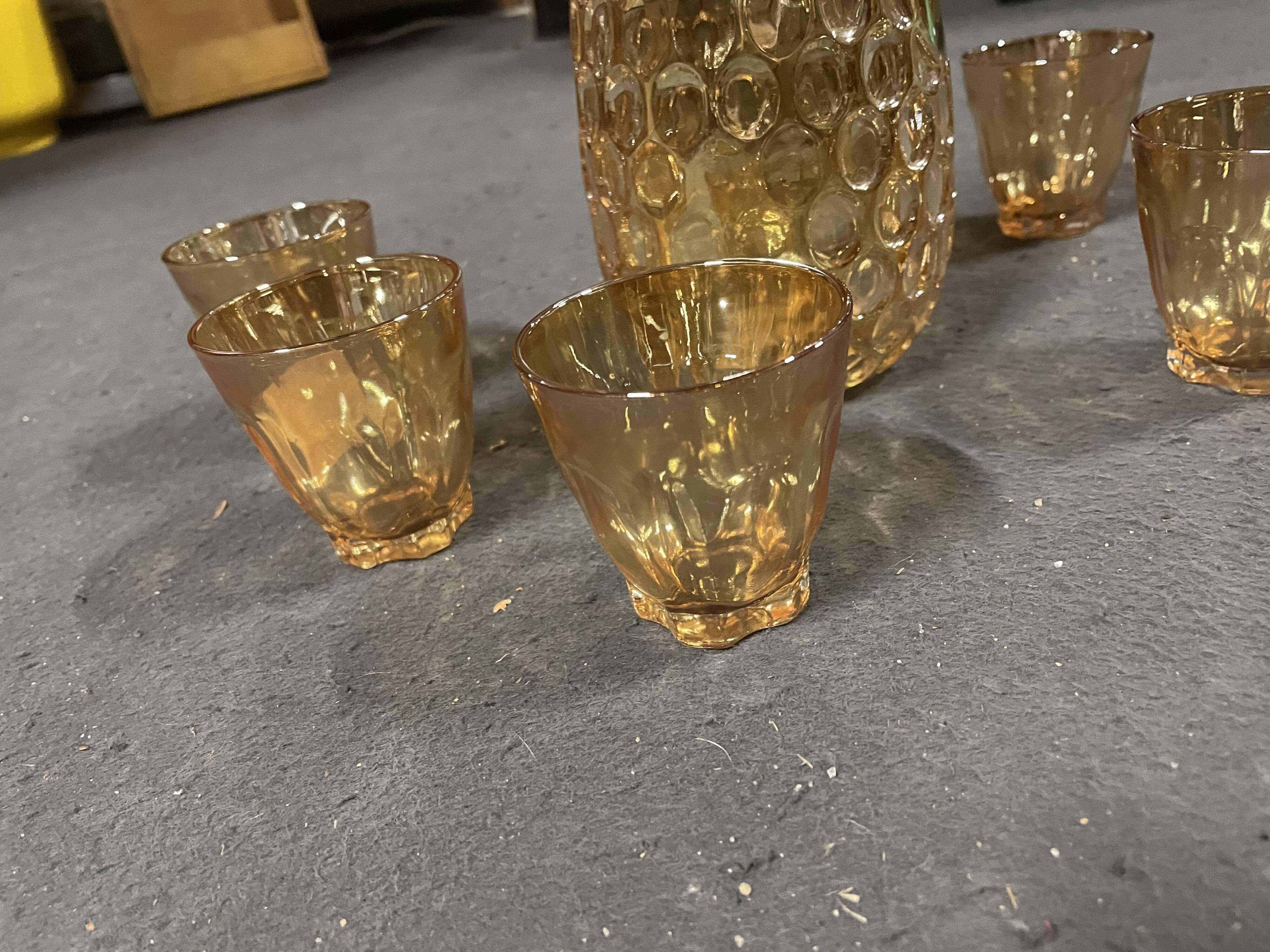 Carafe and 5 vintage glasses