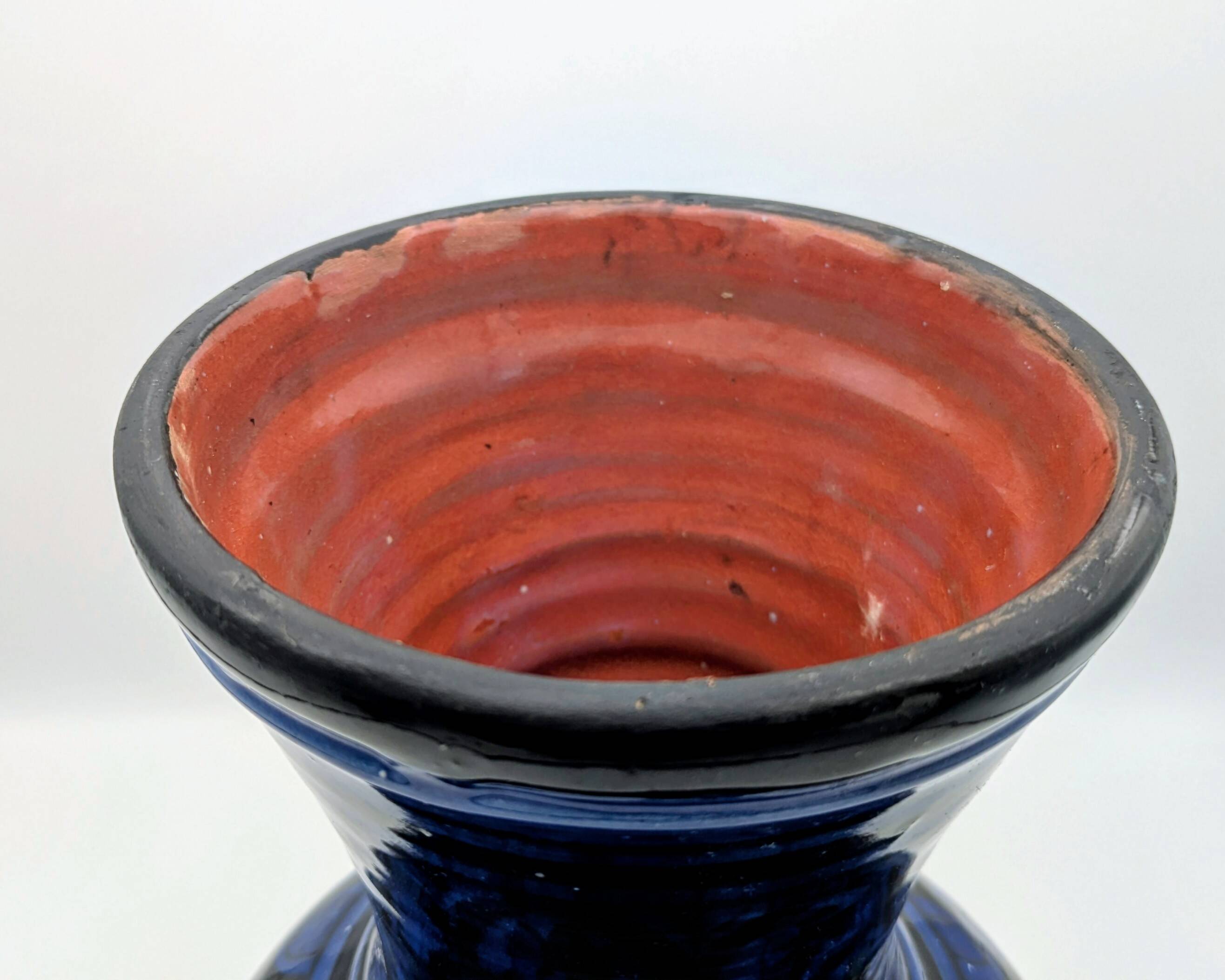 Large Baluster Vase in Safi Ceramic - Blue Black Geometric Design - Morocco