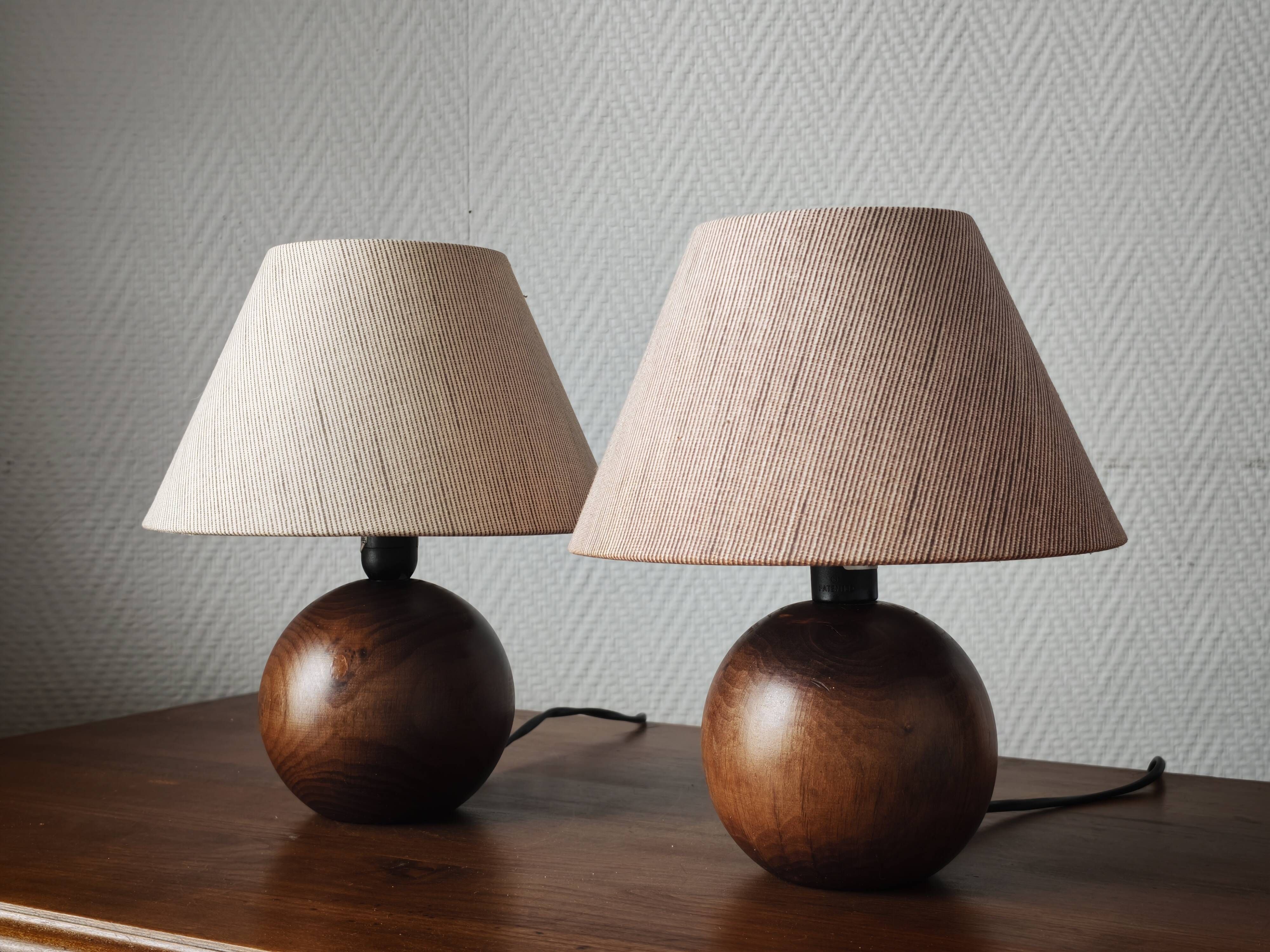 Pair of solid wood ball lamps 1980