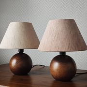 Pair of solid wood ball lamps 1980