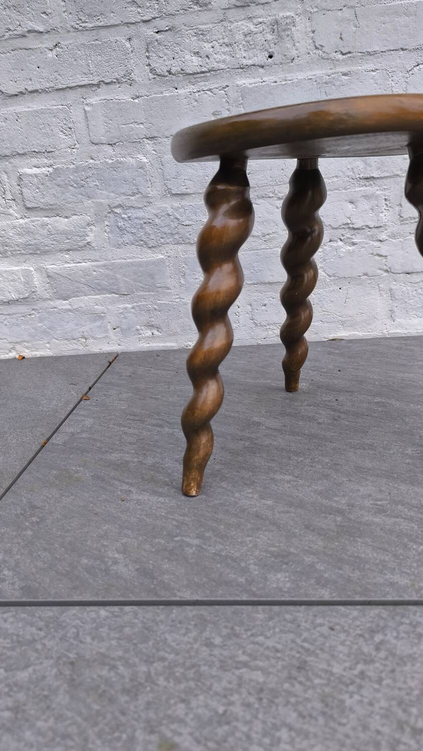 Turned wooden tripod stool