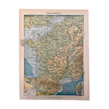 Old geological and physical map of France from 1897
