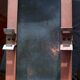 Old Enamelled and bulging "Chemin de la Rente" street plate, in perfect condition, on its cast iron support