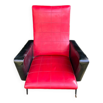 Fauteuil vintage rouge et noir année 60