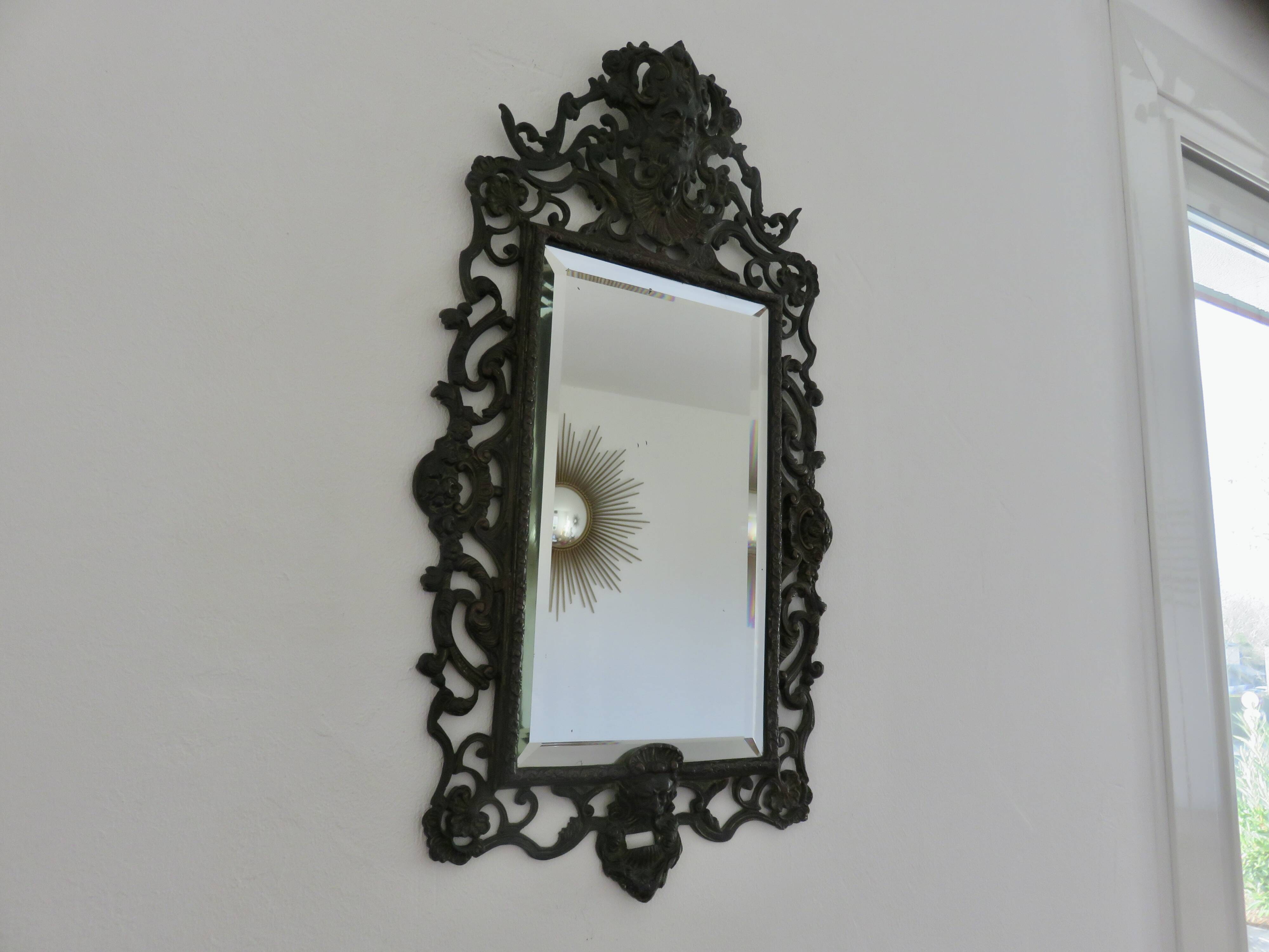 French cast iron mirror "Bacchus" god of wine, 1920s - 1930s