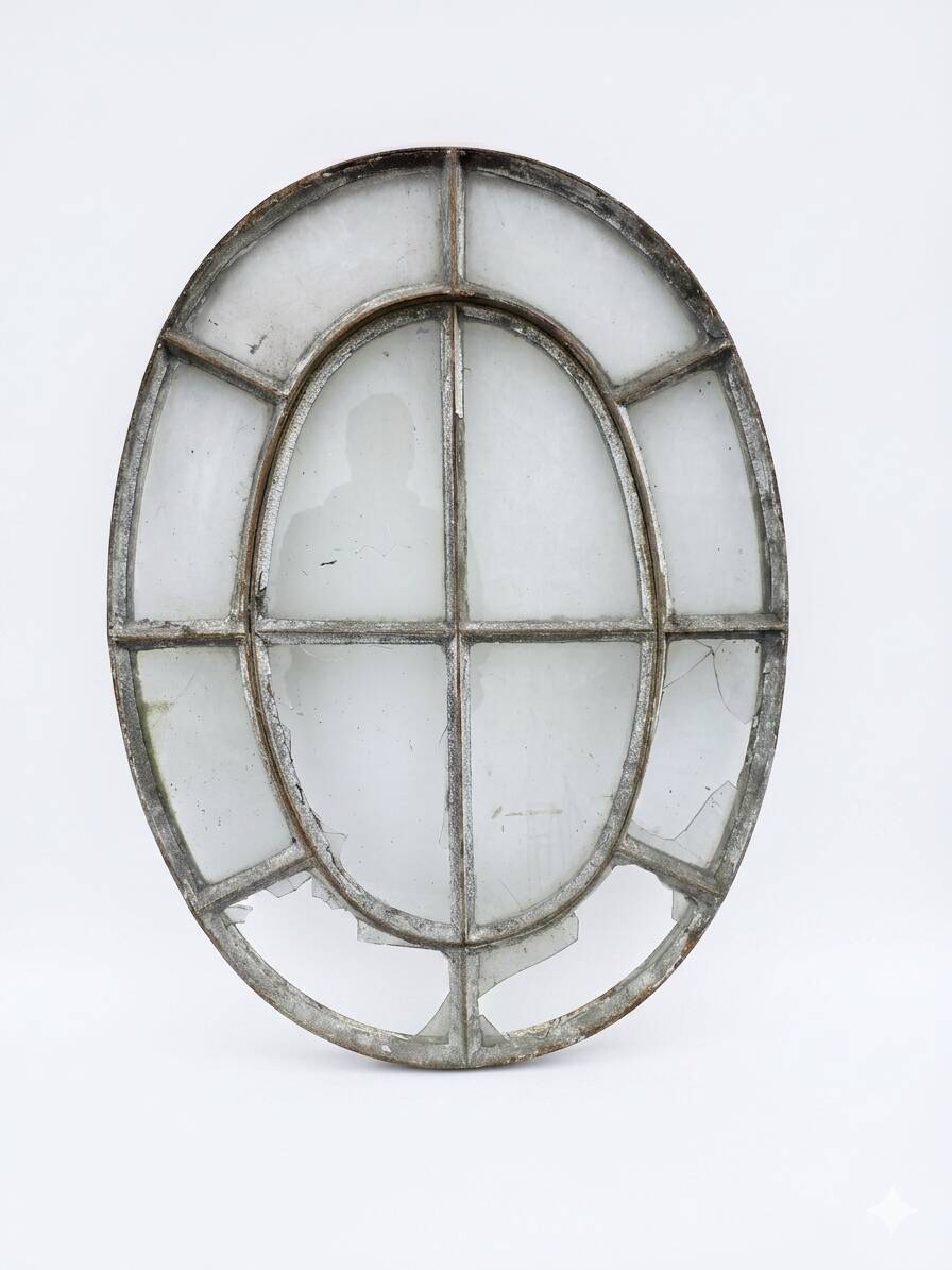 Bull's-eye window from the 19th century in iron (with opening).