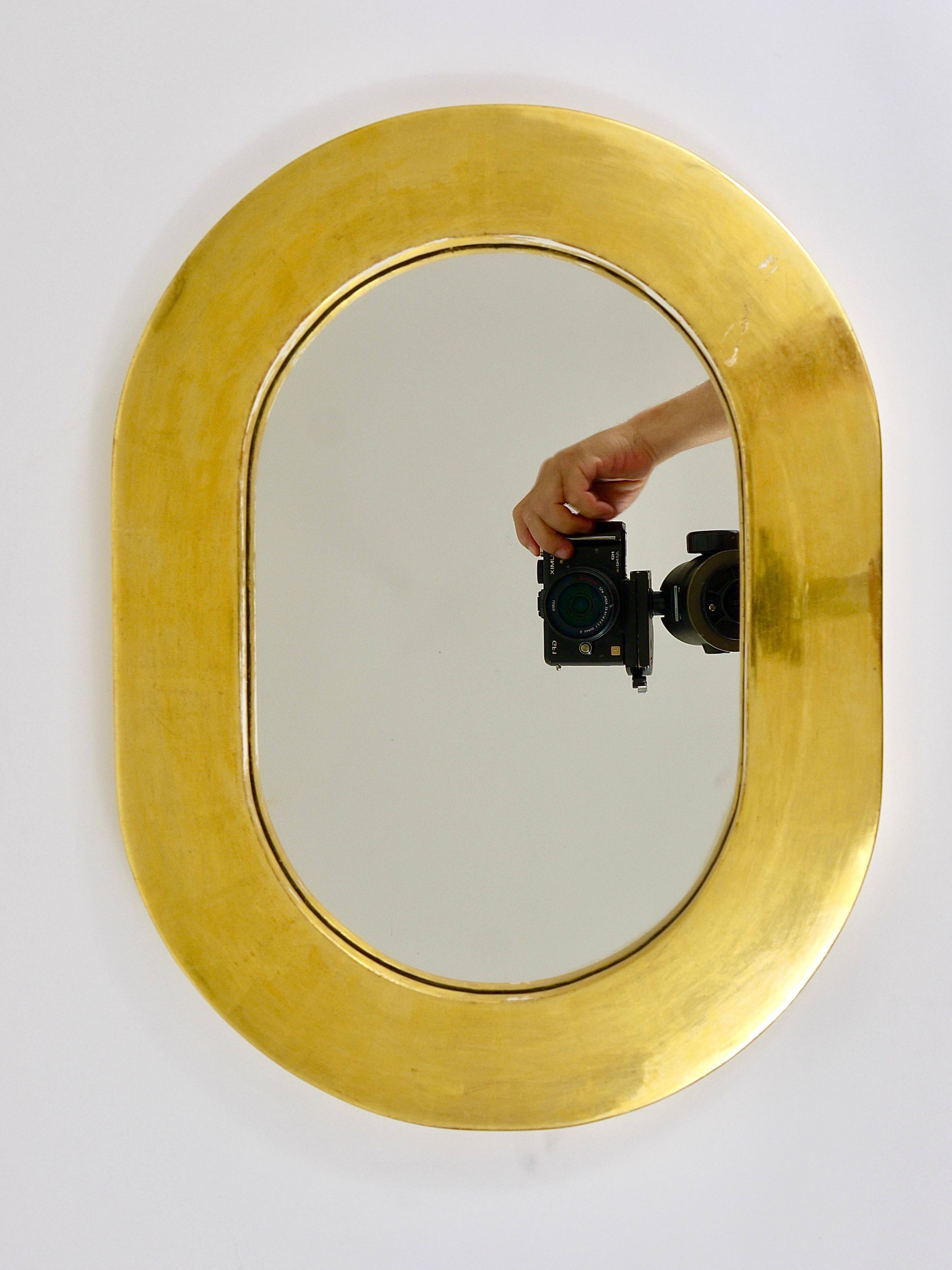 Miroir mural moderne autrichien plaqué or Carl Aubock, 1960s