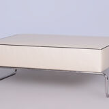 Restored Bauhaus Stool-Table, High Quality Leather, Chrome Steel, New Upholstery, Czechia, 1930s