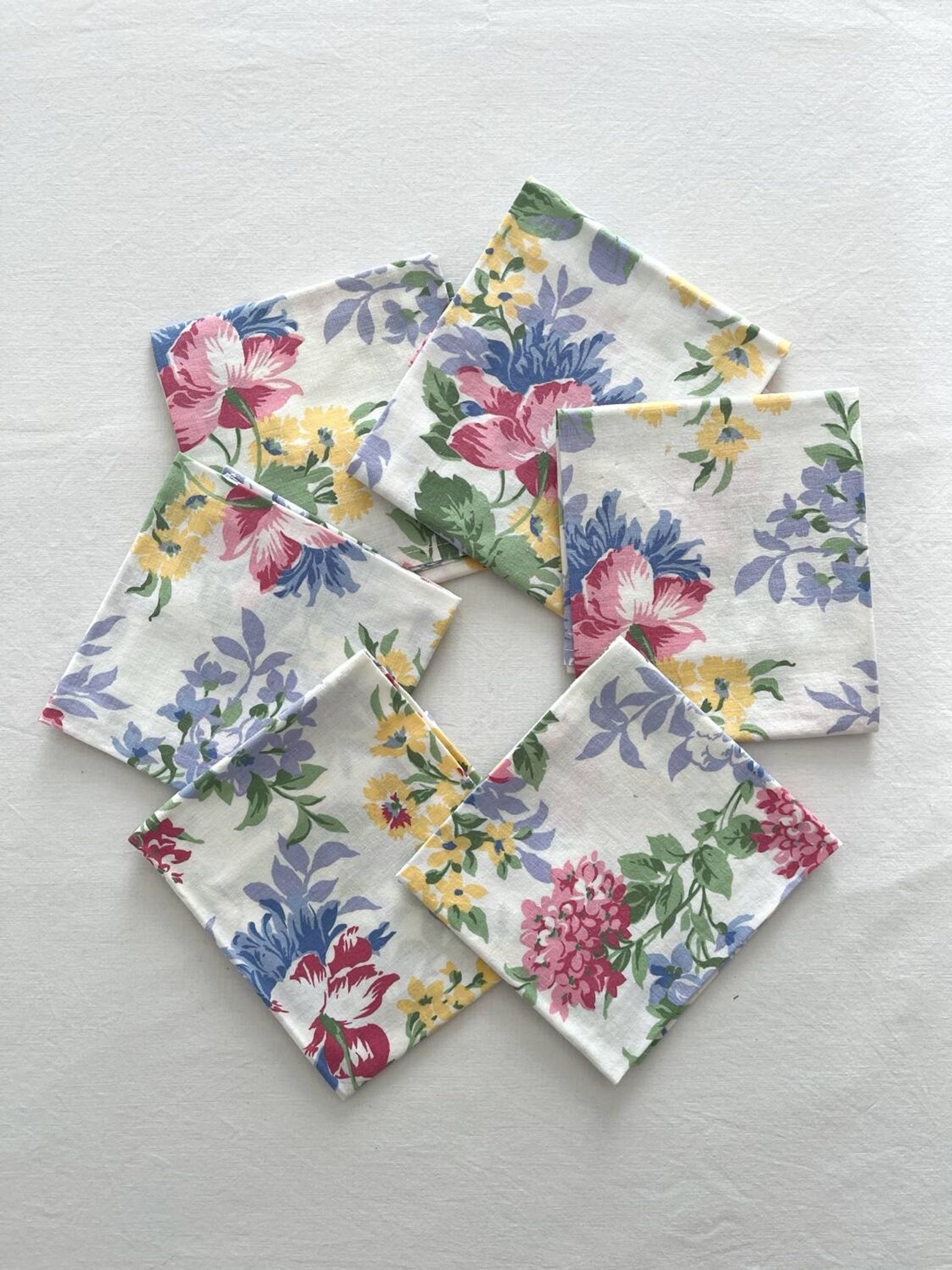6 serviettes de table à fleurs en coton vintage