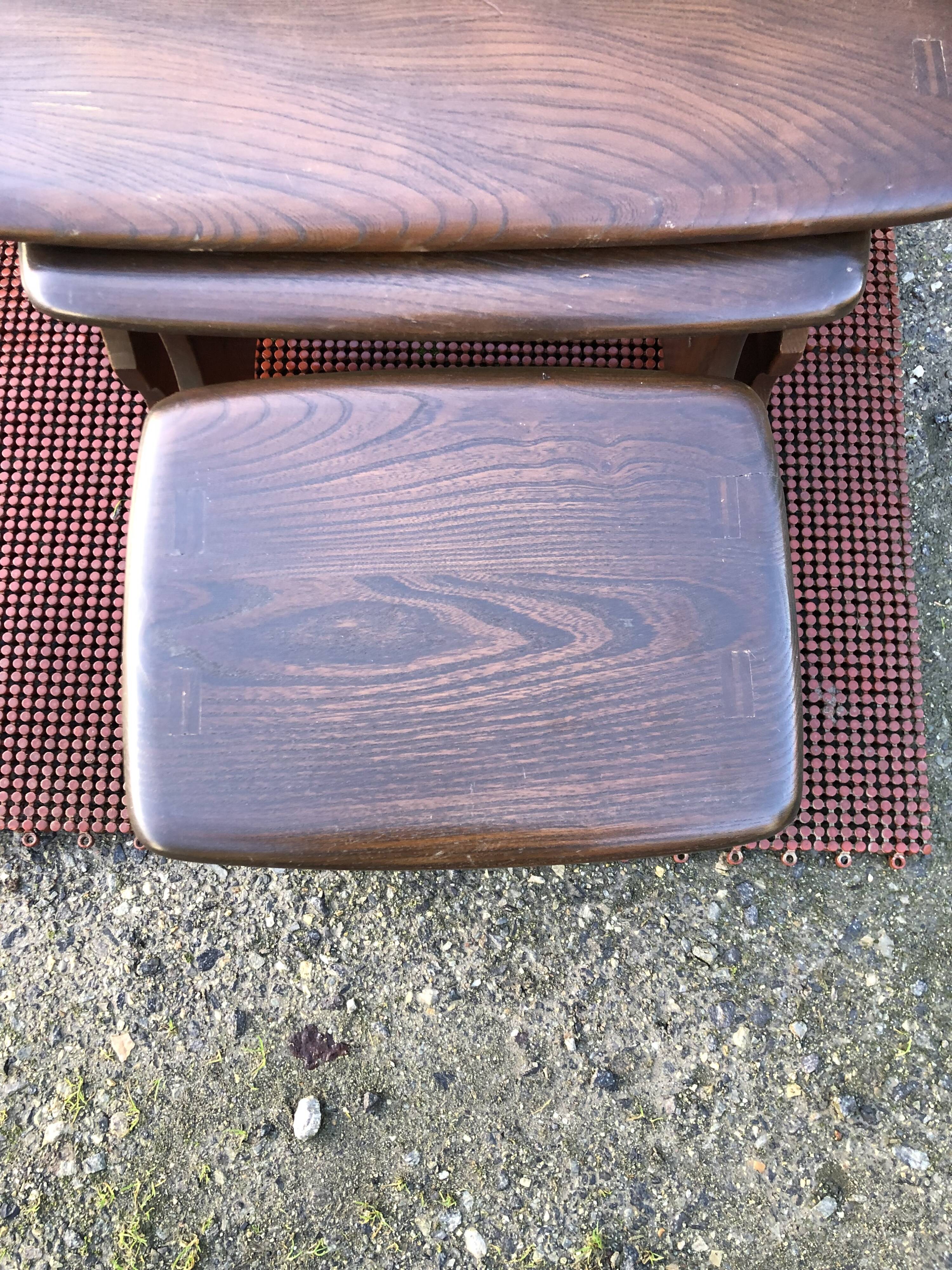 Vintage English nesting tables in elm.