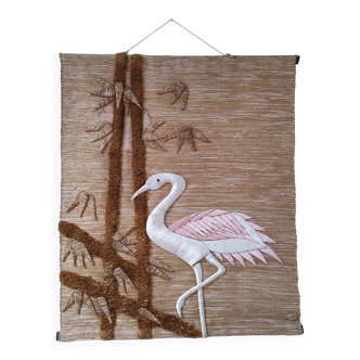 Tapisserie oiseau et feuillages estampillé années 70