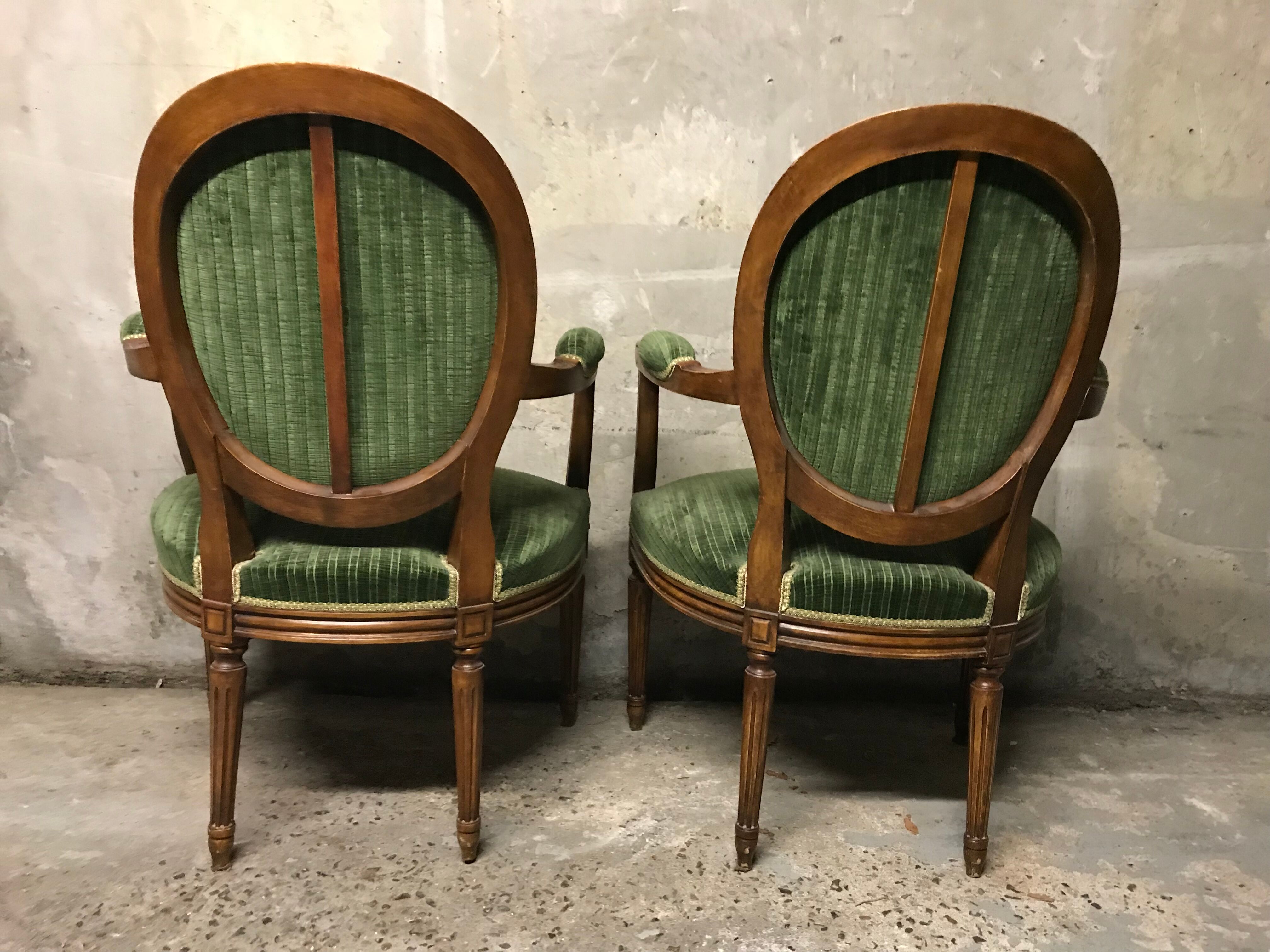 Pair of armchairs Louis XVI green convertibles