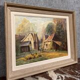 P. Guivalot: Oil painting on canvas, animated rural landscape, signed and dated