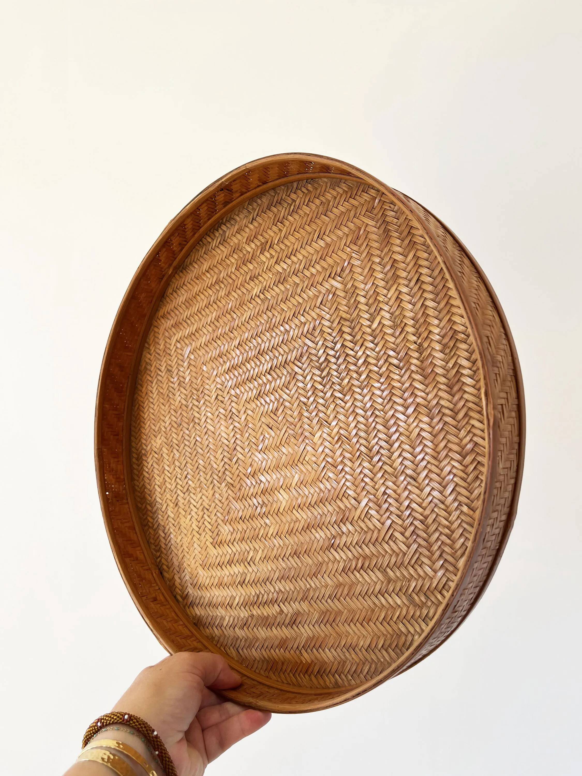 Antique tray made of woven bamboo