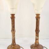 Pair of vintage lamps in natural stone and alabaster, PEGASAM style