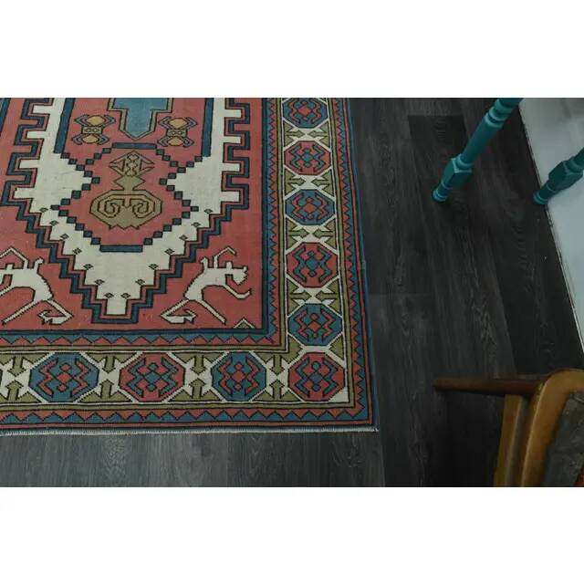 1970s Vintage Turkish Oushak Handmade Wool Cotton Pink Area Rug 151x225