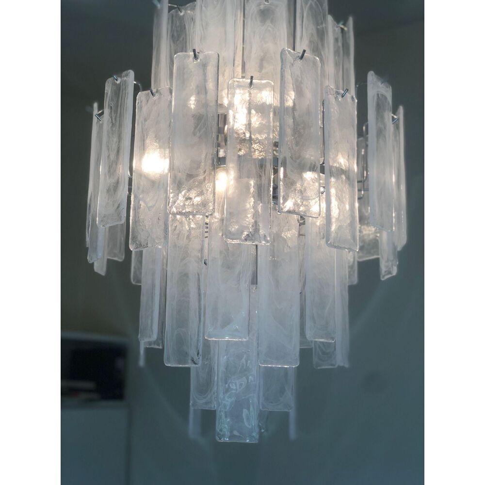 Huge strips “listelli alabastro” murano glass chandelier