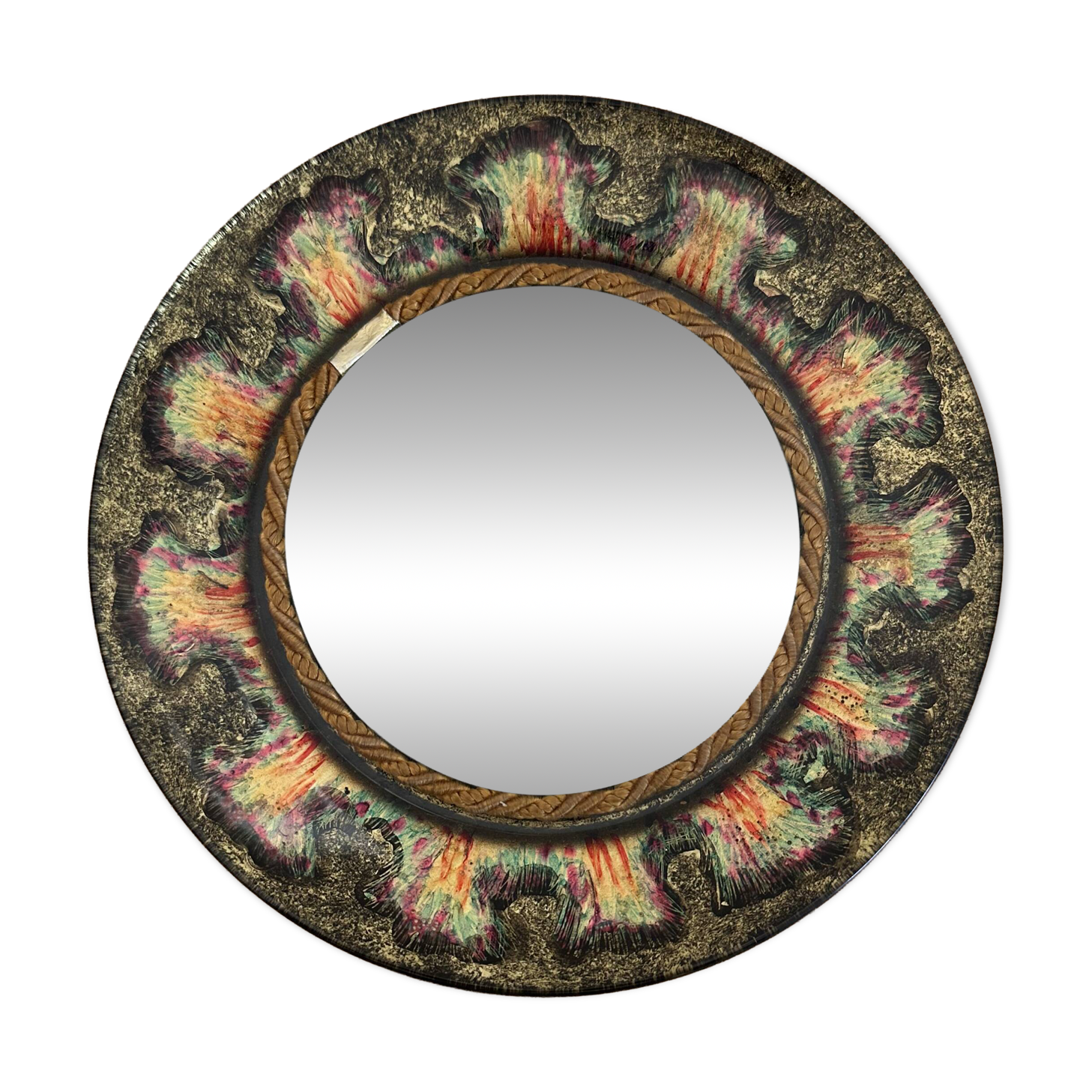 Decorative enamelled mirror on glass - Atelier des Remparts - unique piece and